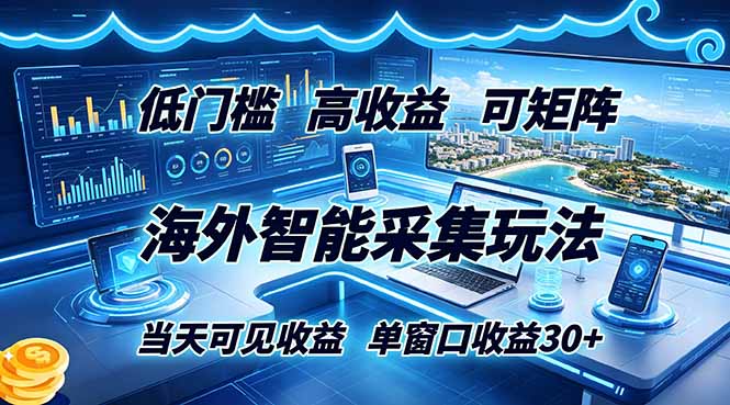 海外智能采集玩法,低门槛高单价可矩阵,当天可见收益,单窗口30+-来聚吧