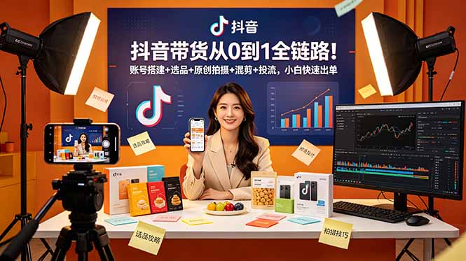 抖音带货从0到1全链路!账号搭建+选品+原创拍摄+混剪+投流,小白快速出单-来聚吧