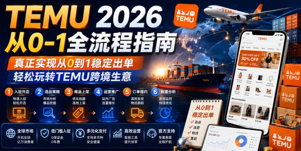 TEMU 2026从0-1全流程指南,真正实现从0到1稳定出单,轻松玩转TEMU跨境生意-来聚吧