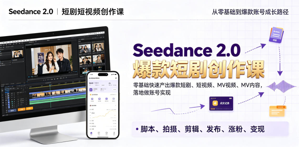 Seedance 2.0短剧短视频创作课,零基础快速产出爆款短剧、短视频、MV内容,落地做账号实现变现-来聚吧