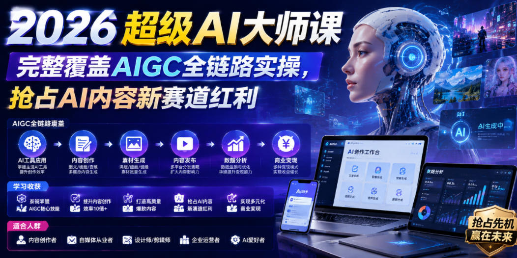 2026超级AI大师课,完整覆盖AIGC全链路实操,抢占AI内容新赛道红利-来聚吧