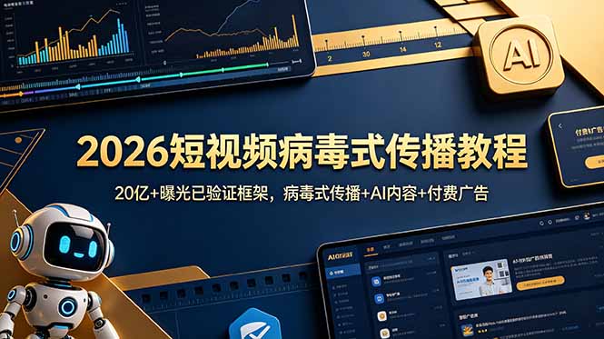 2026短视频病毒式传播教程：20亿+曝光已验证框架，病毒式传播+AI内容+付费广告-来聚吧