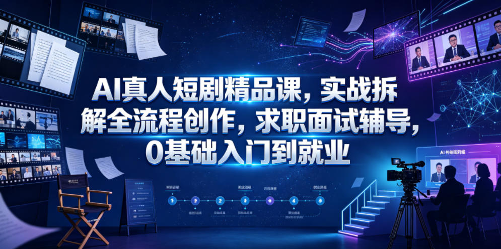 AI真人短剧精品课，实战拆解全流程创作，求职面试辅导，0基础入门到就业-来聚吧