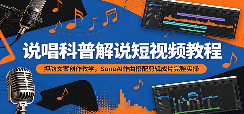 说唱科普解说短视频教程:押韵文案创作教学,SunoAI作曲搭配剪辑成片完整实操-来聚吧