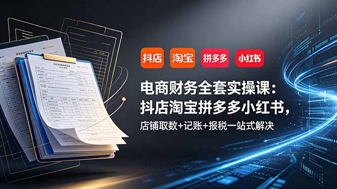 电商财务全套实操课:抖店淘宝拼多多小红书,店铺取数+记账+报税一站式解决-来聚吧
