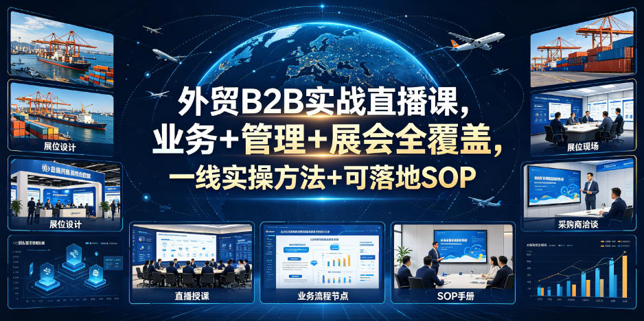 外贸B2B实战直播课,业务+管理+展会全覆盖,一线实操方法+可落地SOP-来聚吧
