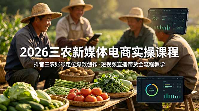 2026三农新媒体电商实操课程:抖音三农账号定位爆款创作,短视频直播带货全流程教学-来聚吧