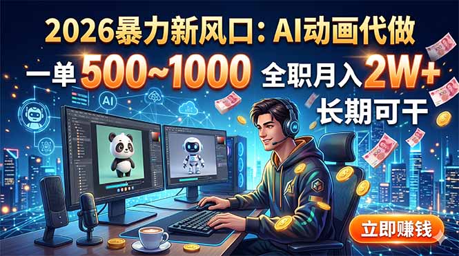 2026暴力新风口:AI动画代做,一单500~1000,全职月入2W+,长期可干-来聚吧