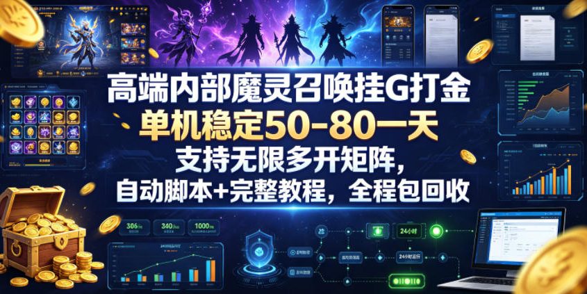 高端内部魔灵召唤挂G打金,单机稳定50-80一天,支持无限多开矩阵,自动脚本+完整教程,全程包回收【揭秘】-来聚吧