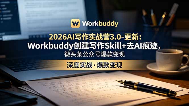 2026AI写作实战营3.0-更新:Workbuddy创建写作Skill+去AI痕迹,微头条公众号爆款变现-来聚吧