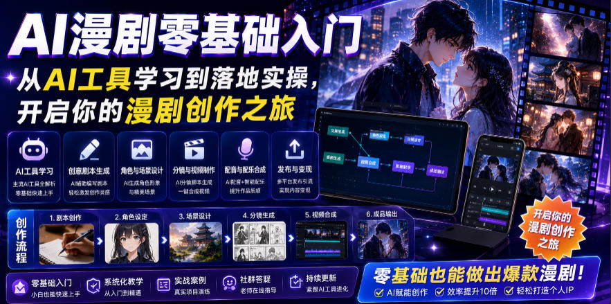 AI漫剧零基础入门，从AI工具学习到落地实操，开启你的漫剧创作之旅-来聚吧