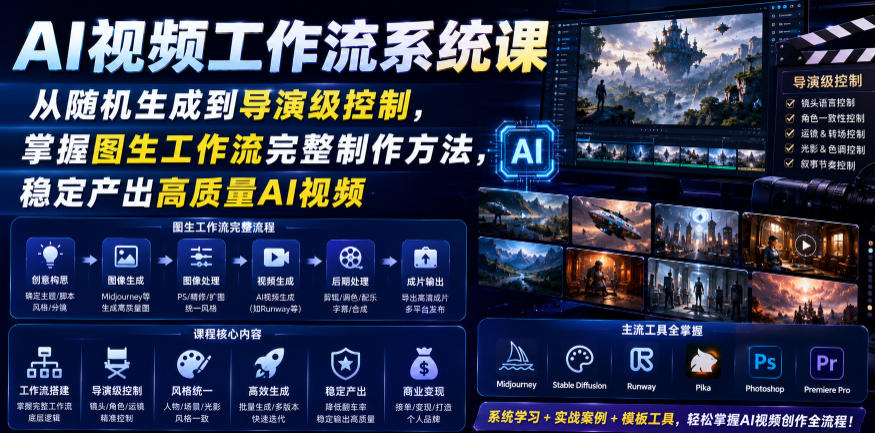 AI视频工作流系统课,从随机生成到导演级控制,掌握图生工作流完整制作方法,稳定产出高质量AI视频-来聚吧