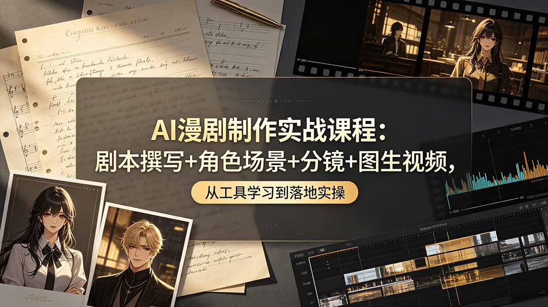AI漫剧制作实战课程:剧本撰写+角色场景+分镜+图生视频,从工具学习到落地实操-来聚吧
