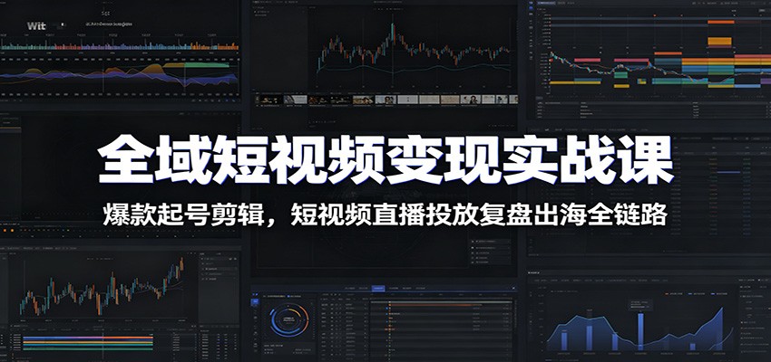 全域短视频变现实战课:爆款起号剪辑,短视频直播投放复盘出海全链路-来聚吧