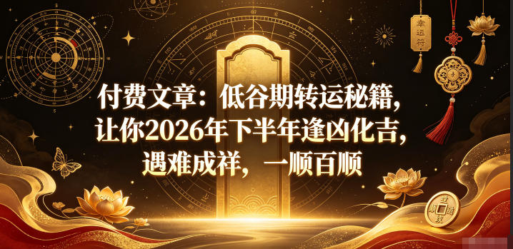 付费文章:低谷期转运秘籍,让你2026年下半年逢凶化吉,遇难成祥,一顺百顺-来聚吧