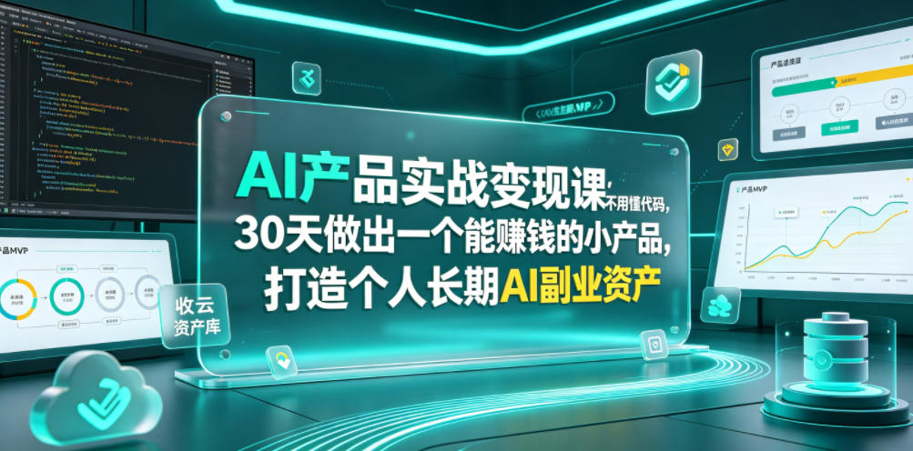 AI产品实战变现课,不用懂代码,30天做出一个能賺钱的小产品,打造个人长期AI副业资产-来聚吧