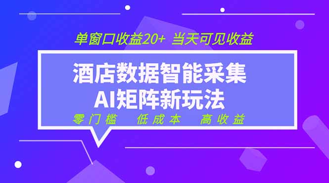 2026酒店数据采集ai智能矩阵新风口  低成本   高收益   当天见收益   单窗口20+-来聚吧