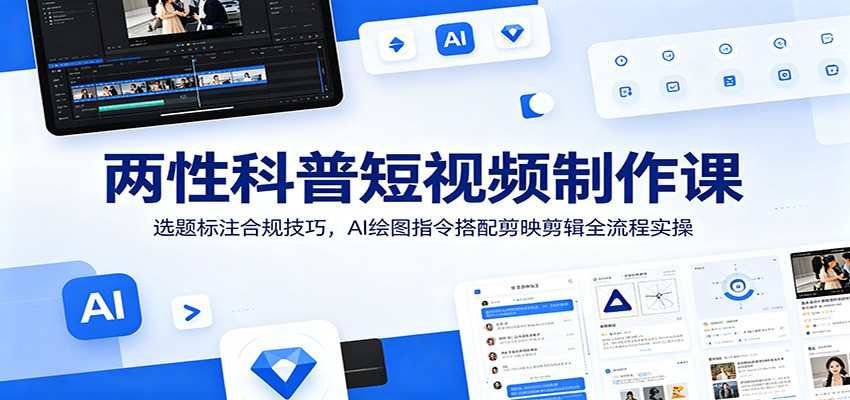 两性科普短视频制作课：选题标注合规技巧，AI绘图指令搭配剪映剪辑全流程实操-来聚吧