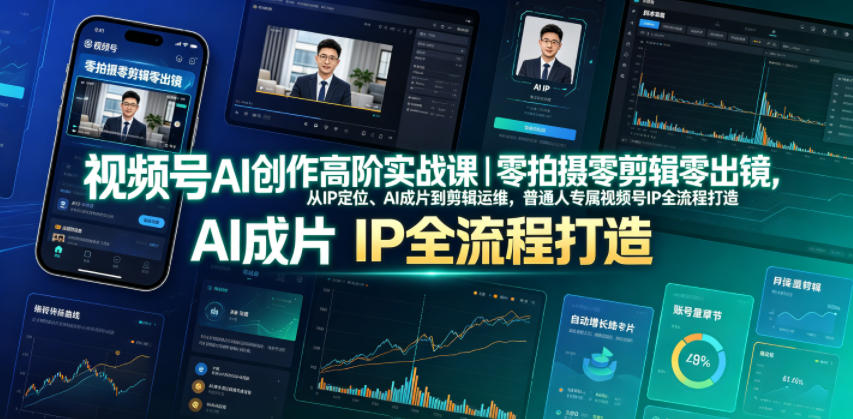 视频号AI创作高阶实战课｜零拍摄零剪辑零出镜，从IP定位、AI成片到剪辑运维，普通人专属视频号IP全流程打造-来聚吧