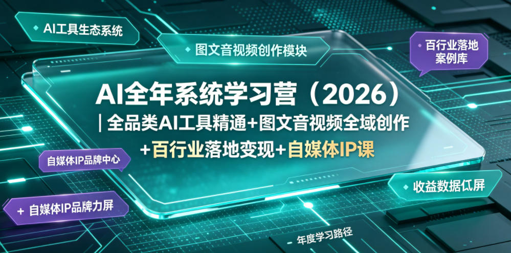 AI全年系统学习营(2026)｜全品类AI工具精通+图文音视频全域创作+百行业落地变现+自媒体IP打造年度进阶大课-来聚吧