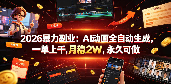2026暴力副业：AI动画全自动生成，一单上千，月稳2W，永久可做【揭秘】-来聚吧