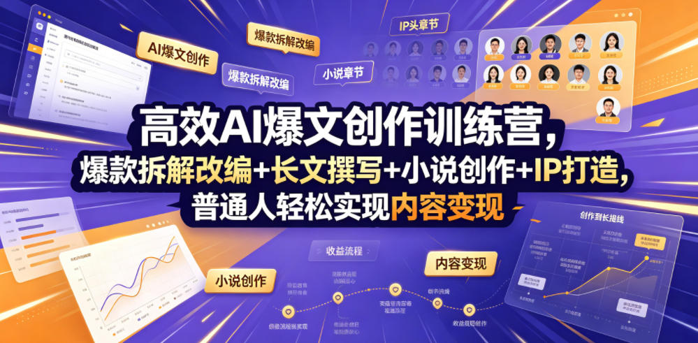 高效AI爆文创作训练营，爆款拆解改编+长文撰写+小说创作+IP打造，普通人轻松实现内容变现-来聚吧