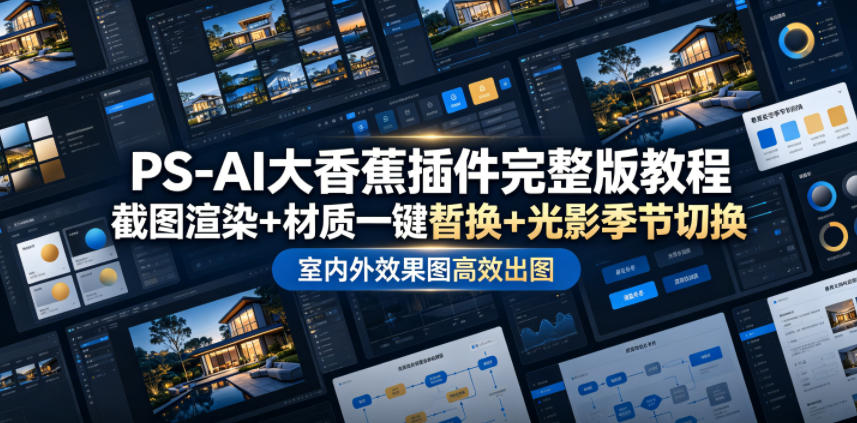 PS-AI大香蕉插件完整版教程，截图渲染+材质一键替换+光影季节切换，室内外效果图高效出图高阶课程-来聚吧