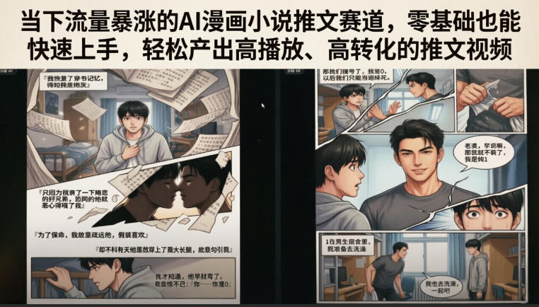 当下流量暴涨的AI漫画小说推文赛道，零基础也能快速上手，轻松产出高播放、高转化的推文视频-来聚吧