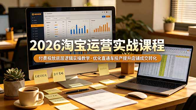 2026 淘宝运营实战课程，付费投放底层逻辑实操教学，优化直通车投产提升店铺成交转化-来聚吧