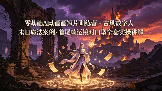 零基础AI动画短片训练营，古风数字人末日魔法案例，首尾帧运镜对口型全套实操讲解-来聚吧
