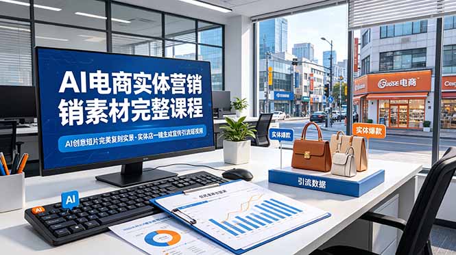 AI电商实体营销素材完整课程，AI创意短片完美复刻实景，实体店一键生成宣传引流短视频-来聚吧
