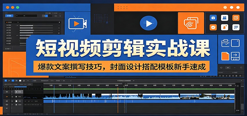 短视频剪辑实战课：爆款文案撰写技巧，封面设计搭配模板新手速成-来聚吧