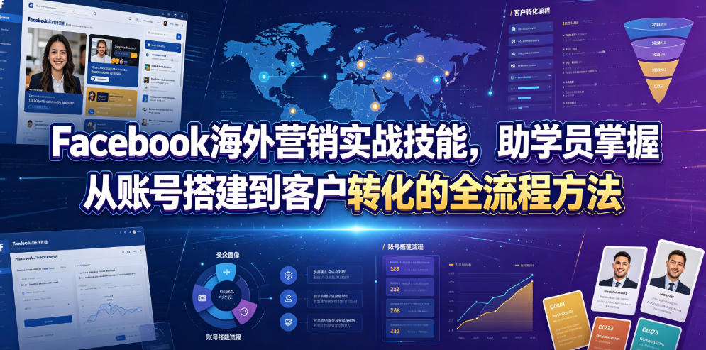 Facebook海外营销实战技能，助学员掌握从账号搭建到客户转化的全流程方法-来聚吧