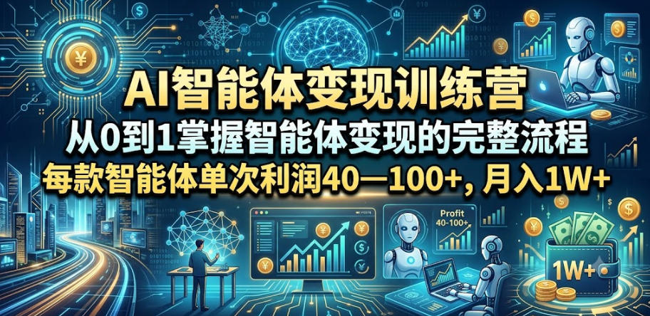 AI智能体变现训练营，从0到1掌握智能体变现的完整流程，每款智能体单次利润40—100+，月入1W+-来聚吧