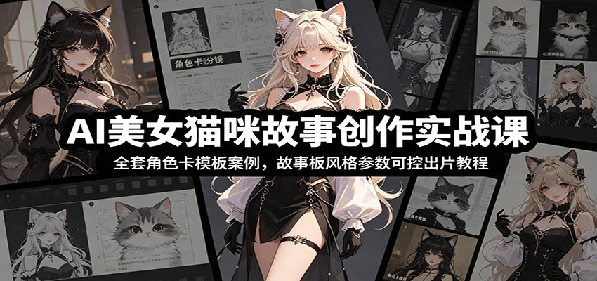AI美女猫咪故事创作实战课：全套角色卡模板案例，故事板风格参数可控出片教程-来聚吧