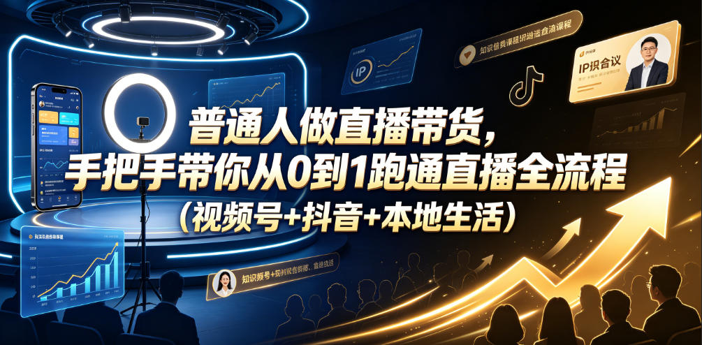 普通人做直播带货，手把手带你从0到1跑通直播全流程(视频号+抖音+本地生活)-来聚吧