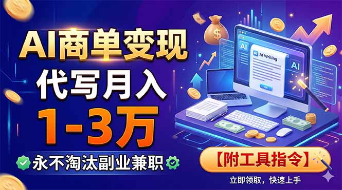AI商单变现，靠代写月入1-3万，永不淘汰副业兼职【附工具指令】-来聚吧