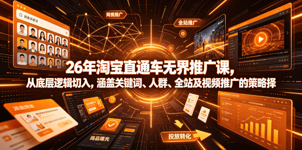 26年淘宝直通车无界推广课，从底层逻辑切入，涵盖关键词、人群、全站及视频推广的策略选择-来聚吧