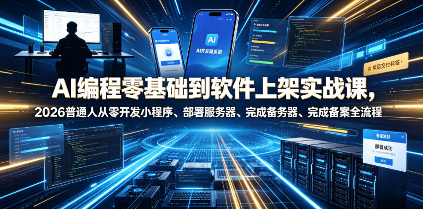 AI编程零基础到软件上架实战课，2026普通人从零开发小程序、部署服务器、完成备案全流程项目落地教程-来聚吧