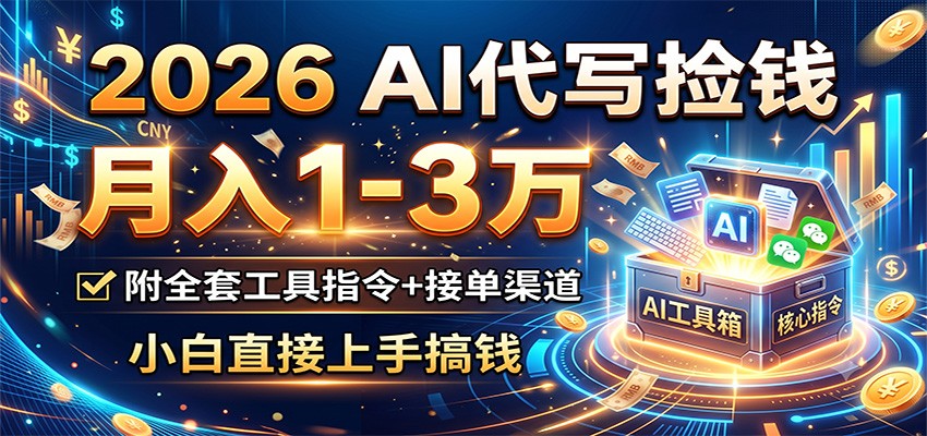 2026 AI代写捡钱，月入1-3万，附全套工具指令+接单渠道，小白直接上手搞钱-来聚吧