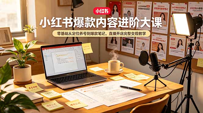 小红书爆款内容进阶大课，零基础从定位养号到爆款笔记，直播开店完整变现教学-来聚吧