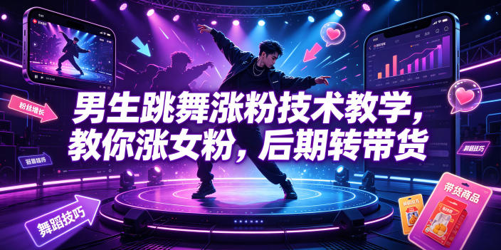 男生跳舞涨粉技术教学，教你涨女粉，后期转带货-来聚吧