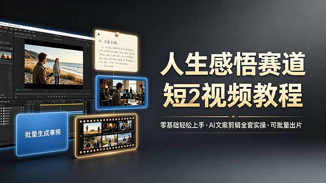人生感悟赛道短视频教程，零基础轻松上手，AI文案剪辑全套实操可批量出片-来聚吧