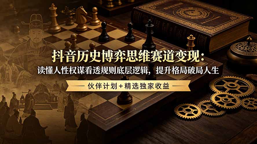 抖音历史博弈思维赛道变现：读懂人性权谋看透规则底层逻辑，提升格局破局人生，伙伴计划+精选独家收益-来聚吧