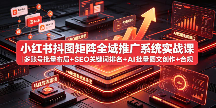 小红书抖图矩阵全域推广系统实战课｜多账号批量布局+SEO关键词排名+AI批量图文创作+合规私域导流完整落地教程-来聚吧