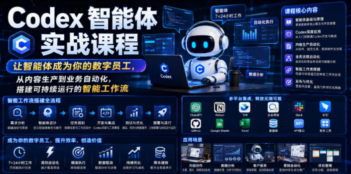 Codex智能体实战课程,让智能体成为你的数字员工,从内容生产到业务自动化,搭建可持续运行的智能工作流-来聚吧
