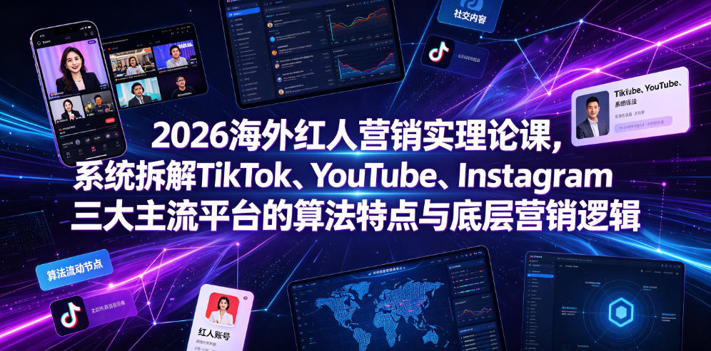 2026海外红人营销实理论课,系统拆解TikTok、YouTube、Instagram三大主流平台的算法特点与底层营销逻辑-来聚吧
