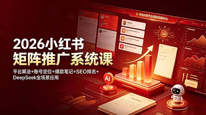 2026小红书矩阵推广系统课:平台算法+账号定位+爆款笔记+SEO排名+DeepSeek全场景应用-来聚吧