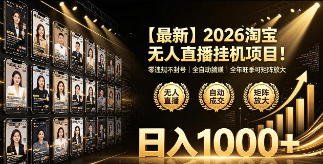 2026淘宝无人直播挂播项目!零违规不封号,全自动躺賺,全年旺季可矩阵放大,日入1000+【揭秘】-来聚吧