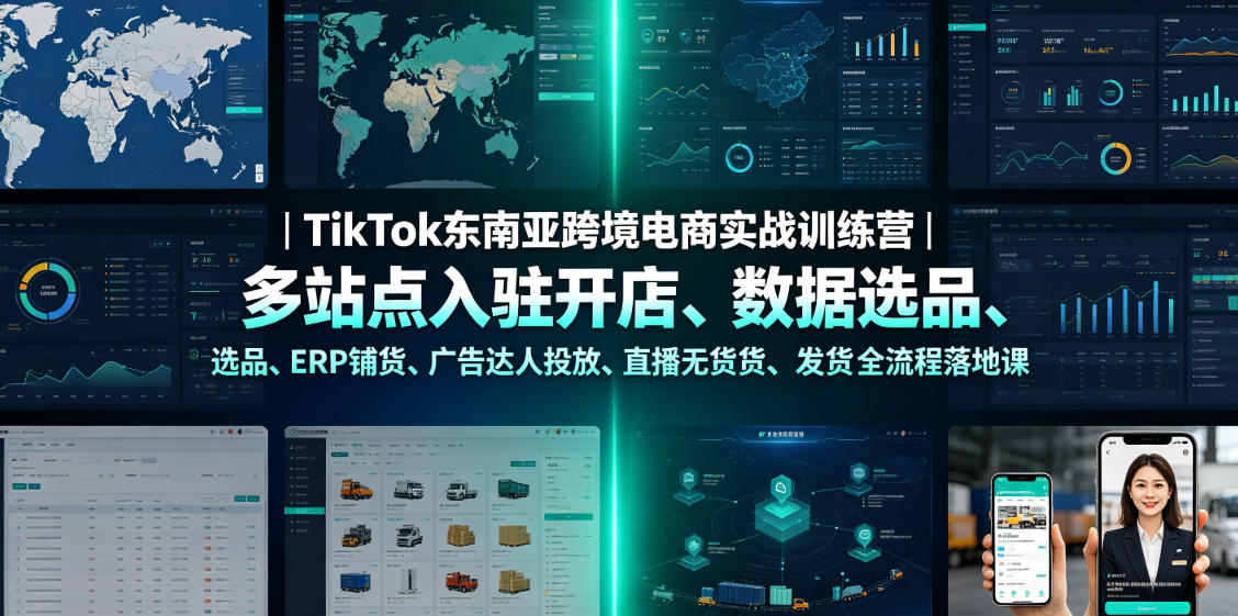TikTok东南亚跨境电商实战训练营｜多站点入驻开店、数据选品、ERP铺货、广告达人投放、直播无货源发货全流程落地课-来聚吧